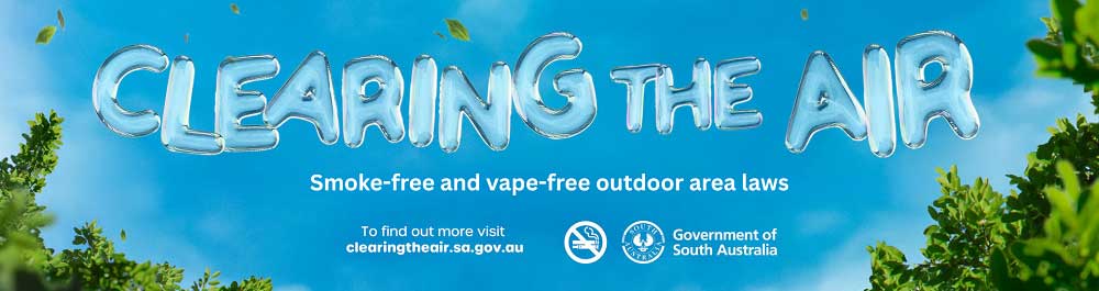Clearing the air campaign banner image. Smoke-free also means vape-free.